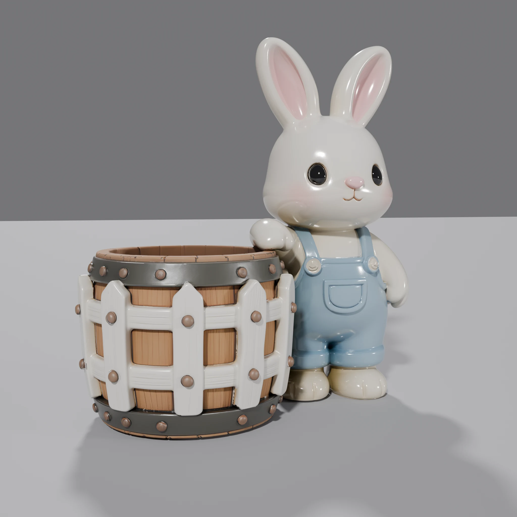 Bunny with Barrel - Low-Poly Figurine
