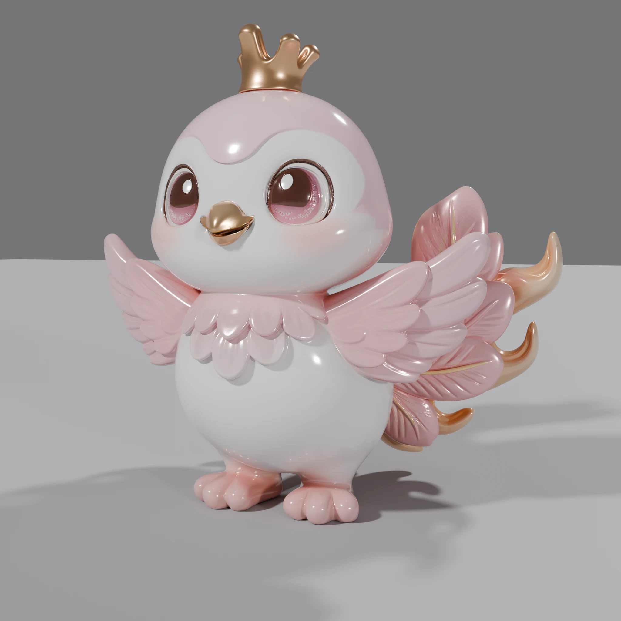 Ceramic-Style Crowned Bird Figurine