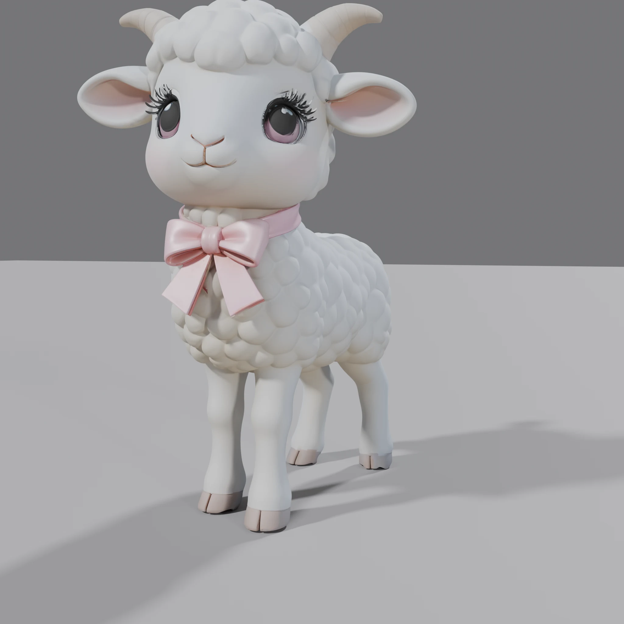 Cute Lamb Figurine with Pink Bow