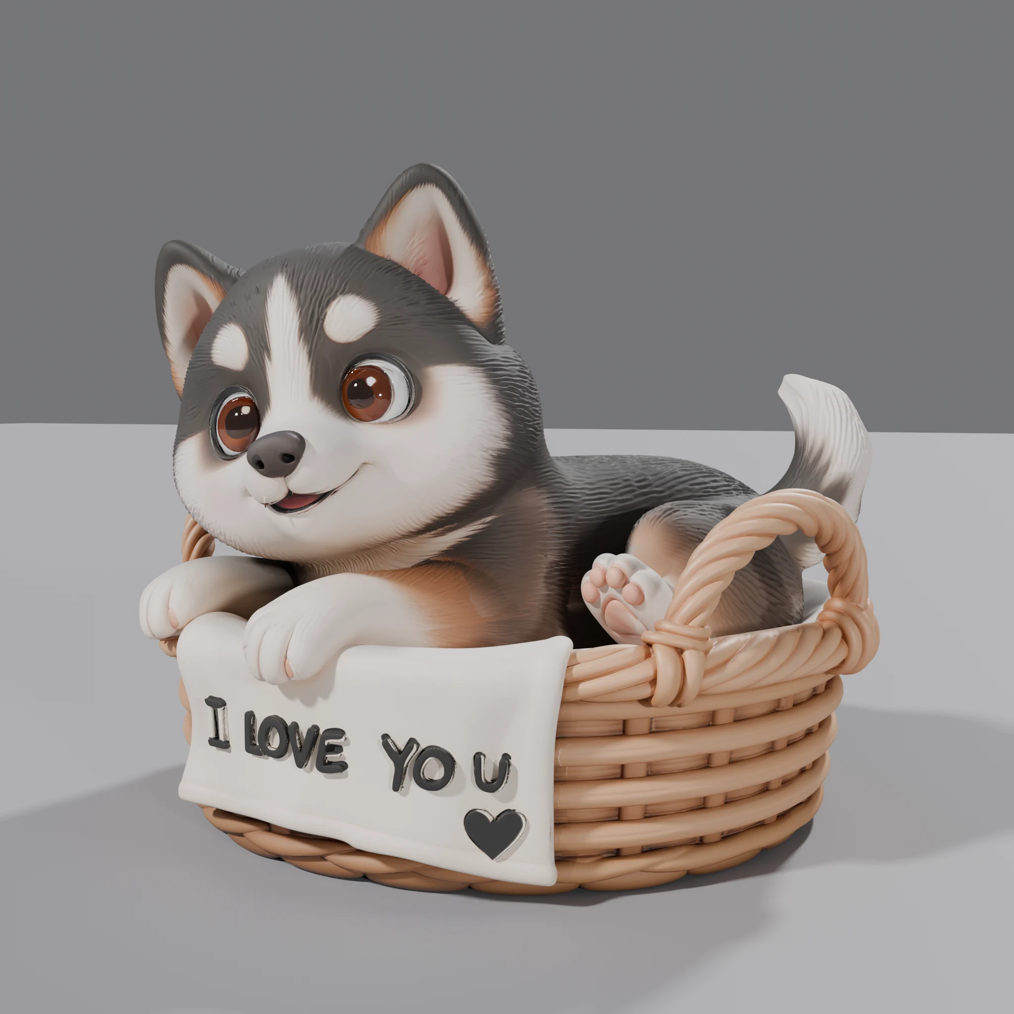 Husky Puppy in Wicker Basket