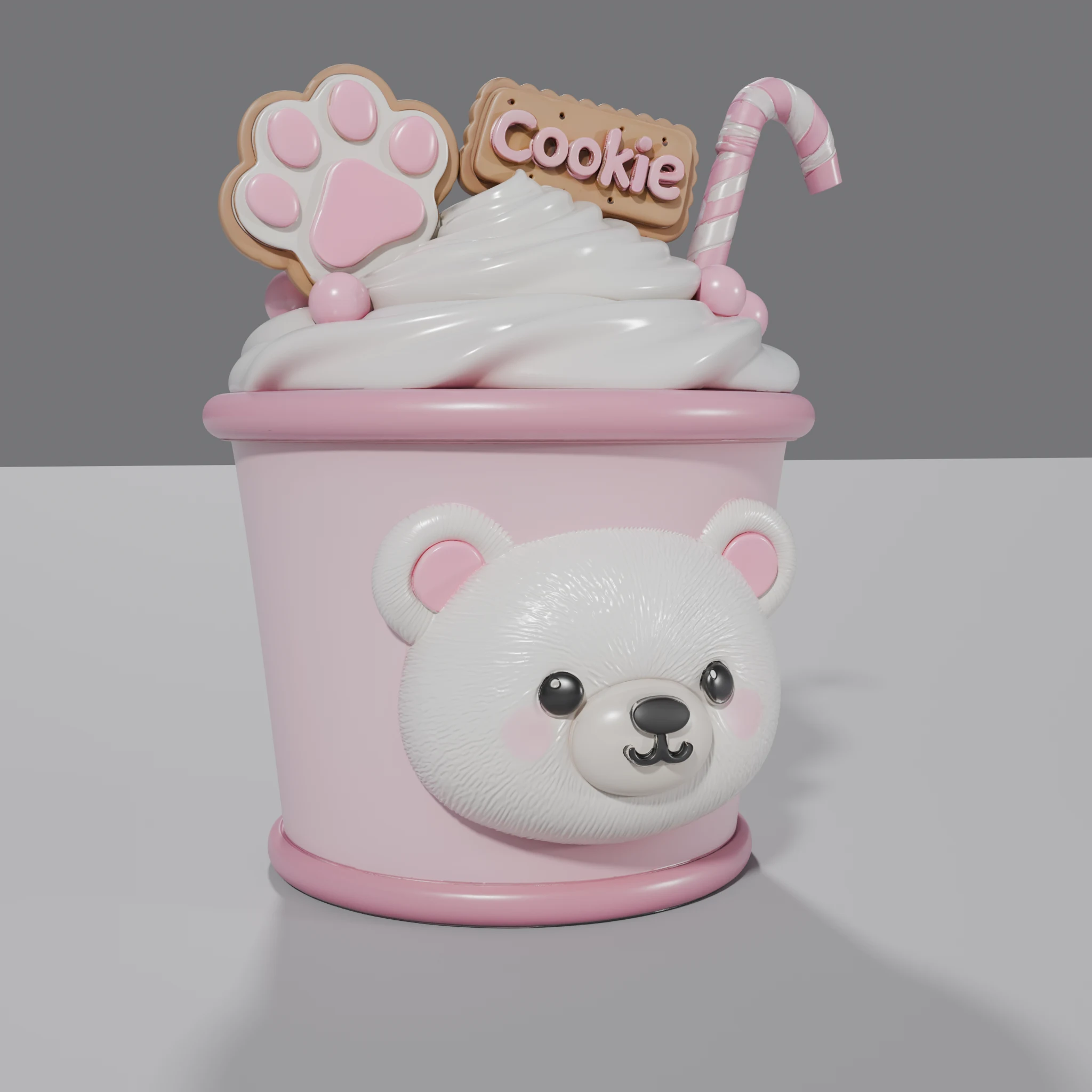 Pink Ice Cream Cup with Bear Relief